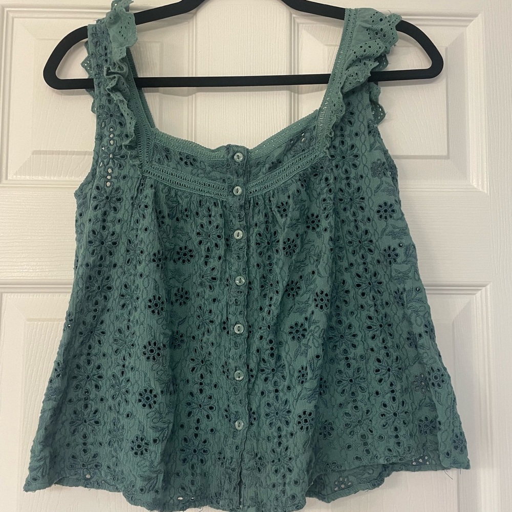 Lucky Brand, Green tank top with ruffle sleeves size S